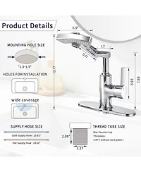 Busdays Single Handle Led Bathroom Sink Faucet Temperature Display 3 Modes 360 Rotating Spout Vanity Faucet with Digital Screen