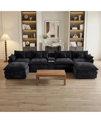 Streamdale Furniture 145" U-Shaped 6-Seat Modular Cloud Sectional Sofa with Usb Console