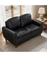 Streamdale Furniture 59" Classic Faux Leather Loveseat with Rolled Arms and Solid Wood Legs