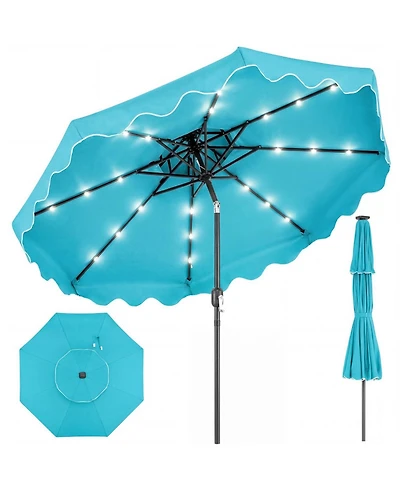 Sugift 9 Feet Solar Led Patio Umbrella with Push Button Tilt 24 Lights and 8 Ribs