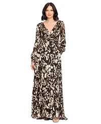 Betsy & Adam Women's Metallic V-Neck Ruched-Waist Gown
