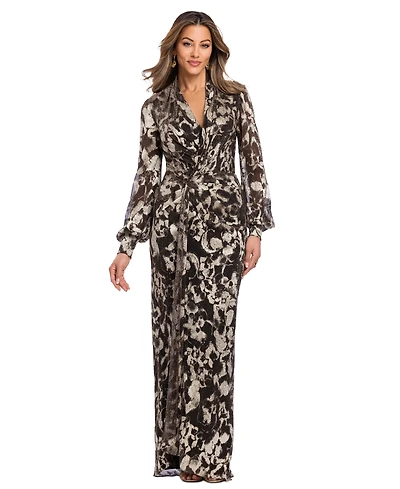 Betsy & Adam Women's Floral Long-Sleeve Gown