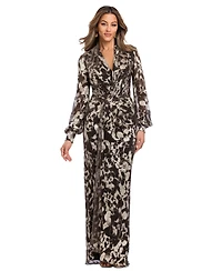 Betsy & Adam Women's Floral Long-Sleeve Gown