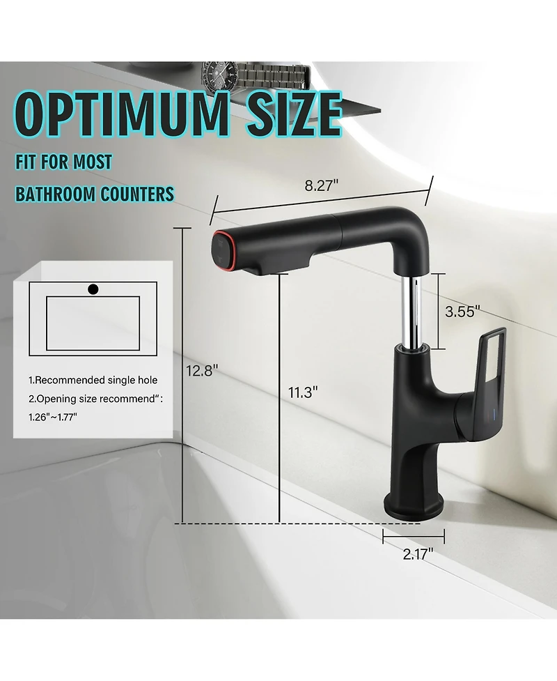 Busdays Single Hole Vessel Bathroom Faucet Pull Down with Lift Spout Dual Spray Modes for Sink