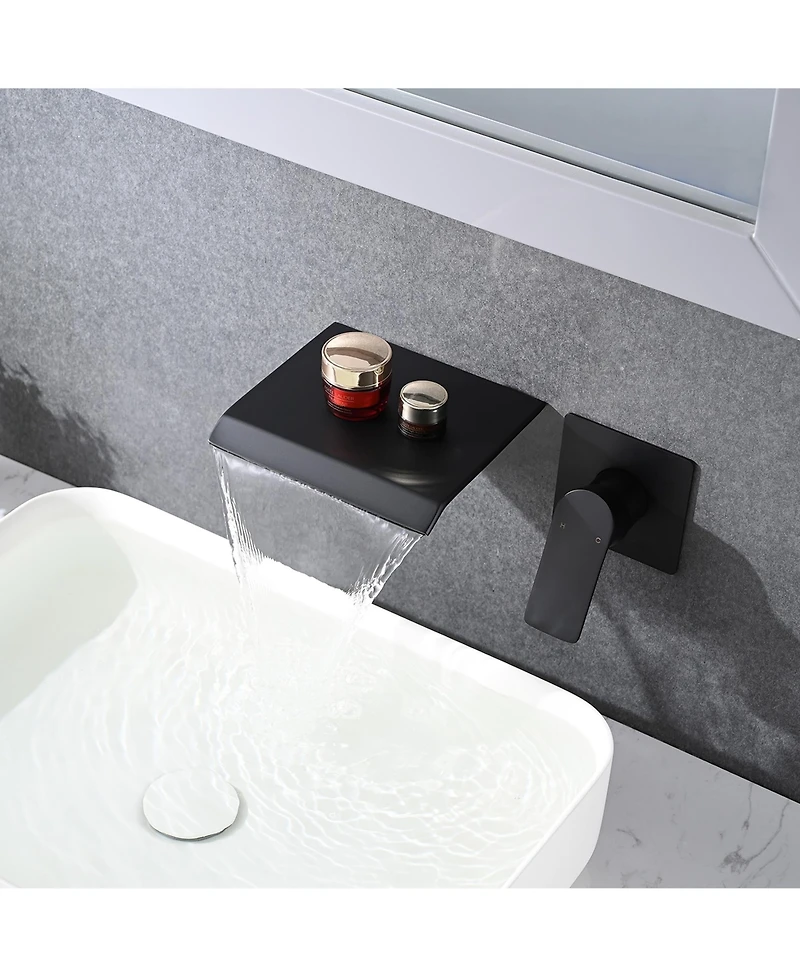Busdays Wall Mount Bathtub Faucet Single Handle Waterfall Spout Rough In Valve Included High Flow Filler