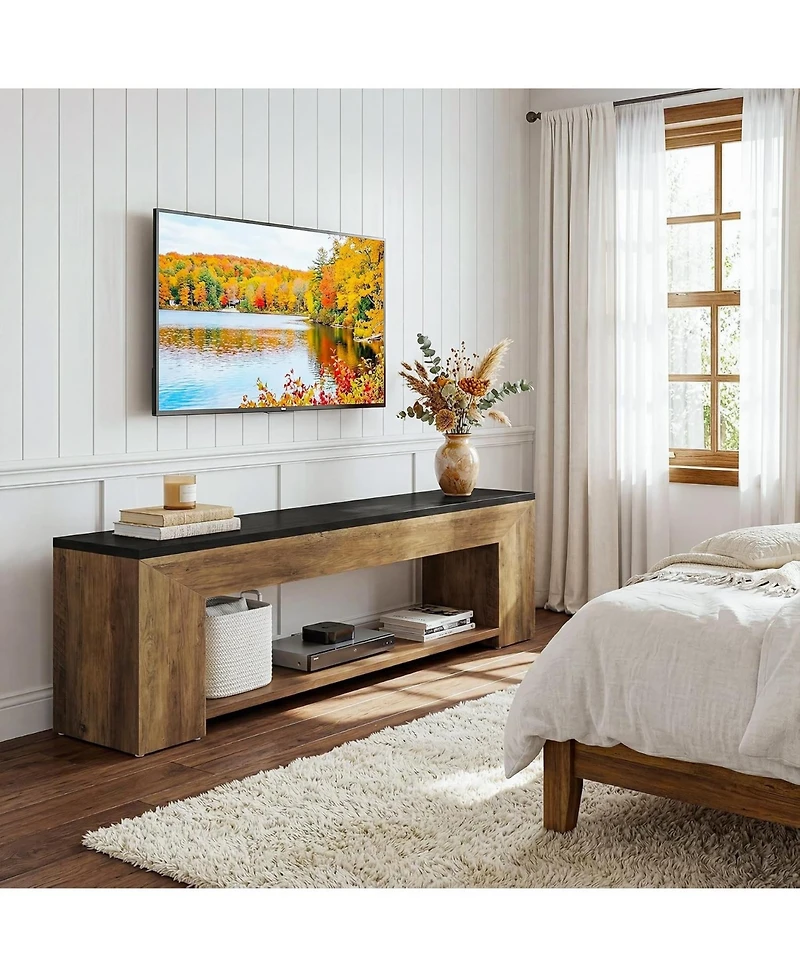 Tribesigns 70.87" Tv Stand for TVs up to 80": Farmhouse wooden entertainment center with open shelf. Low media console for living room, bedroom