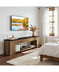Tribesigns 70.87" Tv Stand for TVs up to 80": Farmhouse wooden entertainment center with open shelf. Low media console for living room, bedroom