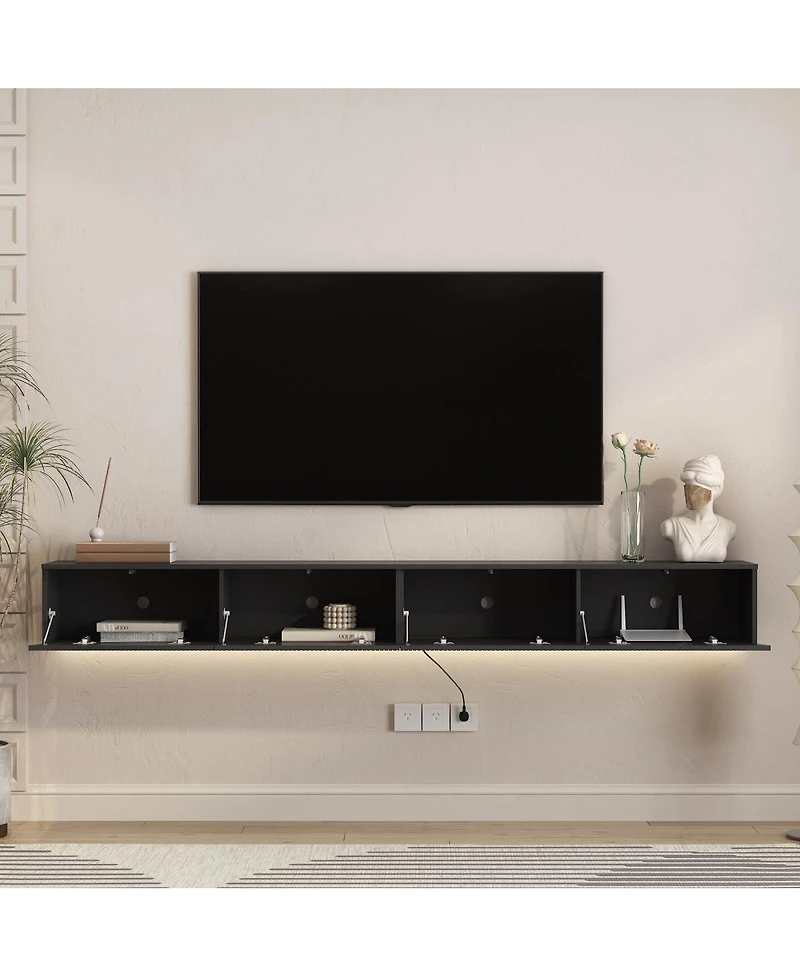 Streamdale Furniture 86.6" Modern Floating Tv Stand with 16-Color Led Lights
