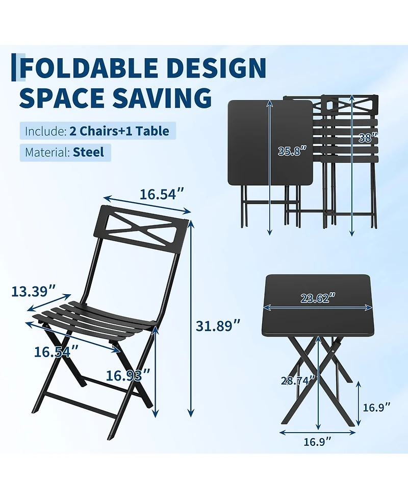 gaomon 3-Piece Patio Bistro Set - Iron Metal Table And Chairs For Outdoor Balcony Seating