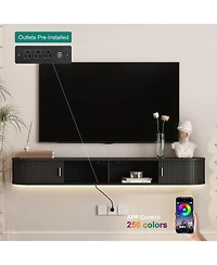 Streamdale Furniture 69" Modern Floating Tv Stand with 16-Color Led Lights and Sliding Doors