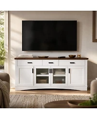 Streamdale Furniture Modern 67" White Tv Console with Glass Doors, Storage Drawers and Adjustable Shelves