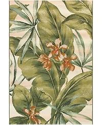 Liora Manne' Marina Tropical Leaf Cream 3'3" x 4'11" Outdoor Area Rug
