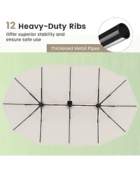 Sugift 15 feet Double-Sided Twin Patio Umbrella with Hand Crank and Weighted Cross Base