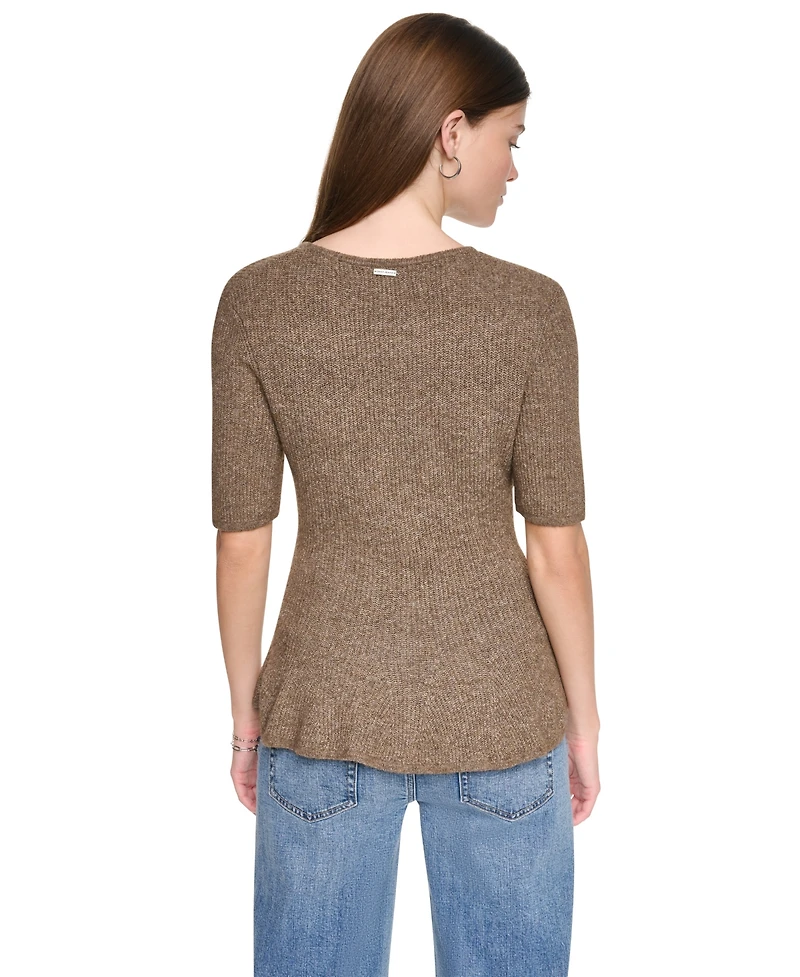Dkny Jeans Women's Crewneck Elbow-Sleeve Peplum Sweater