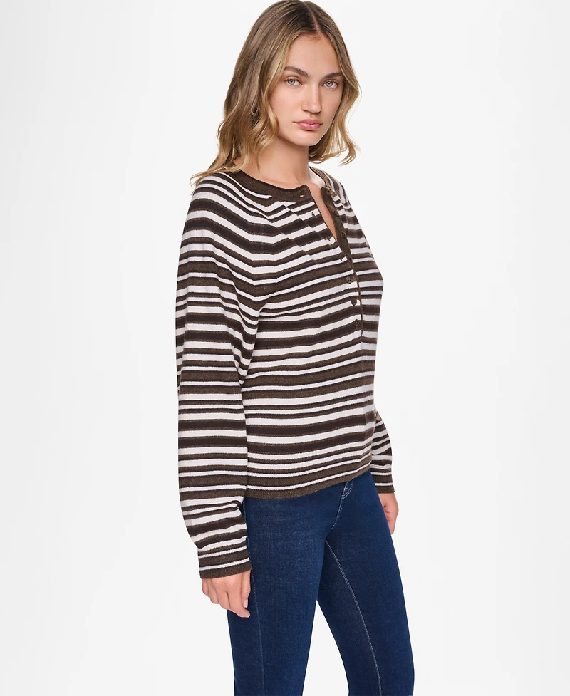 Dkny Jeans Women's Striped Long-Sleeve Henley Sweater
