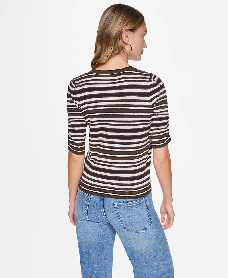 Dkny Jeans Women's Striped Puff-Sleeve Crewneck Sweater