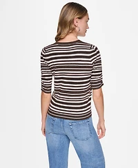 Dkny Jeans Women's Striped Puff-Sleeve Crewneck Sweater