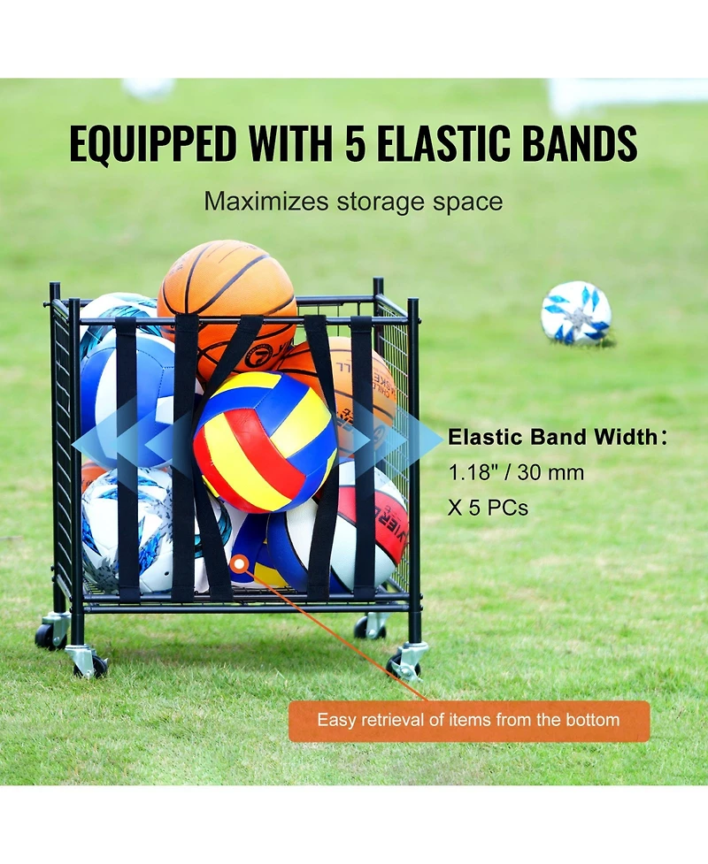 Vevor Rolling Sports Ball Storage Cart Garages Sports Equipment Organizer Steel