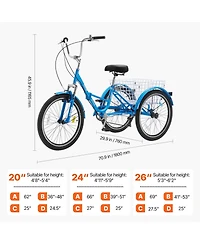 Vevor Folding Adult Tricycle 7-Speed Adult 3 Wheel Trikes Carbon Steel