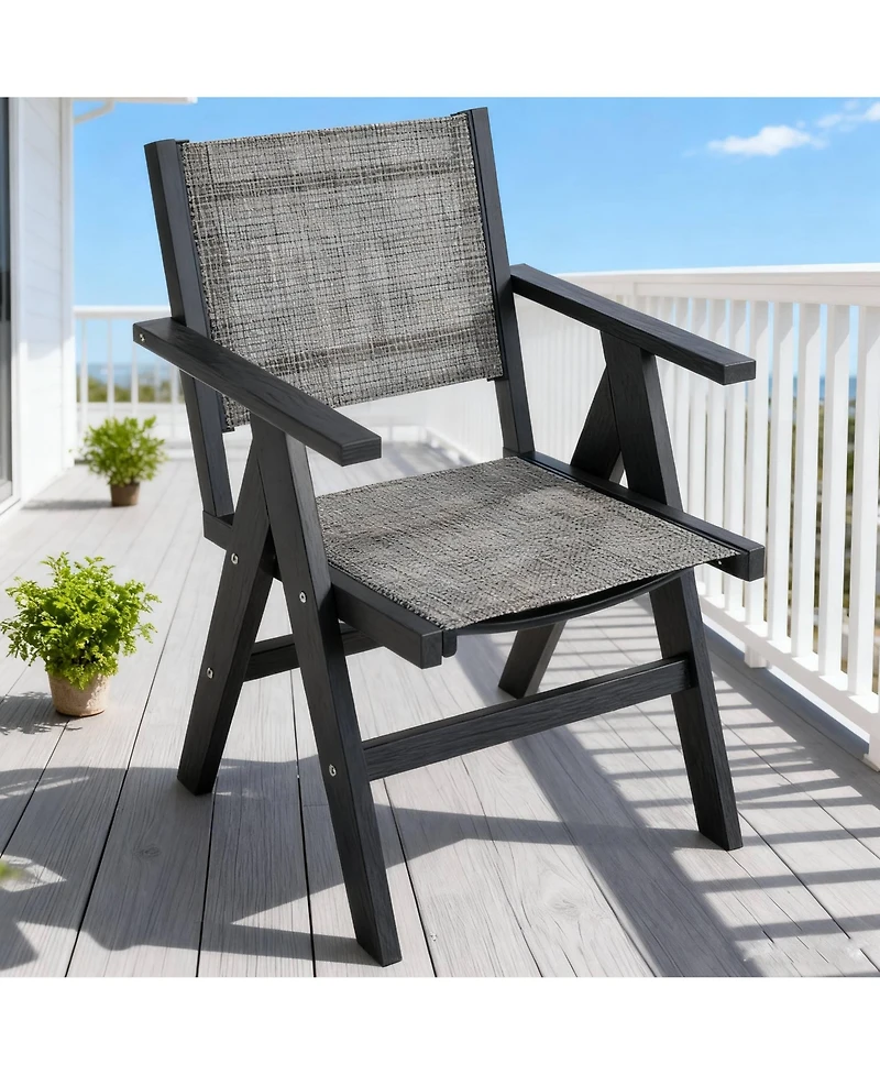 Clihome 1Piece Outdoor Dining Chair Hips Wood-Like with Woven Seat Ergonomic Armchair