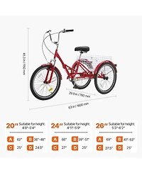 Vevor Folding Adult Tricycle 24" Adult 3-Wheel Folding Trikes Carbon Steel