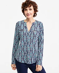 Jm Collection Women's Printed V-Neck Zipper-Pocket Knit, Macy's Exclusive