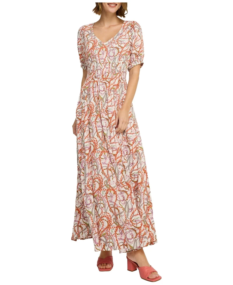 Lascana Women's Printed Puff Sleeve Maxi Dress