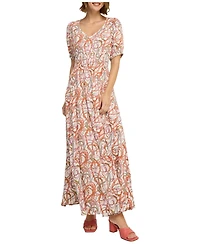 Lascana Women's Printed Puff Sleeve Maxi Dress