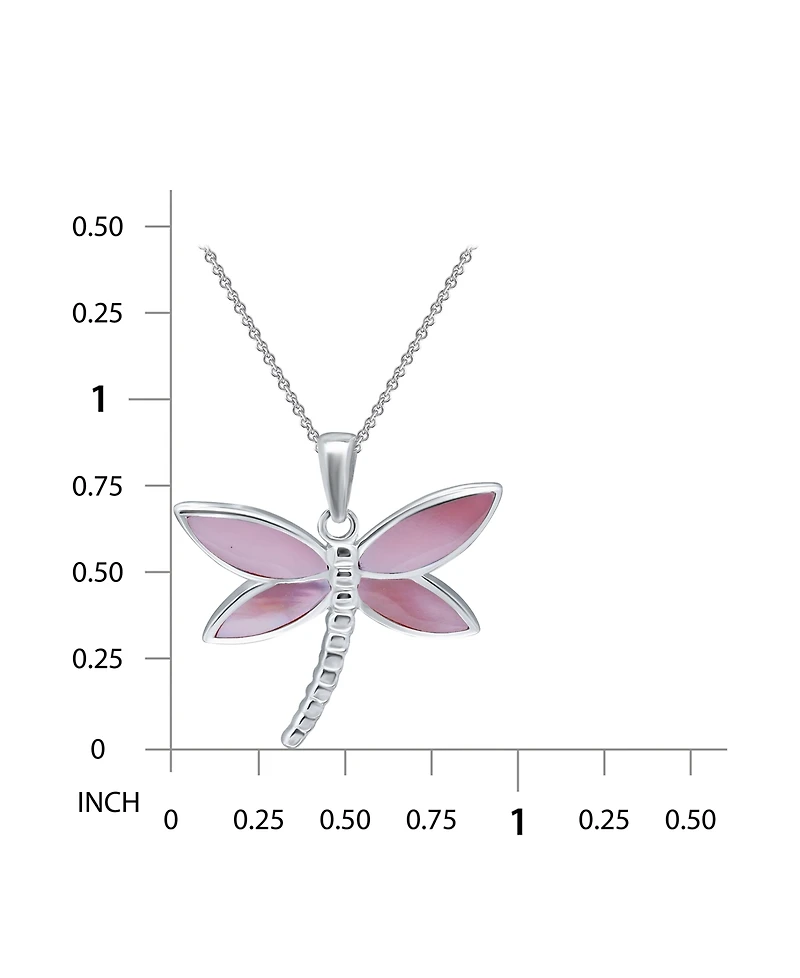Macy's Pink Shell Inlay Fine Silver-Plated Dragonfly Pendant Necklace