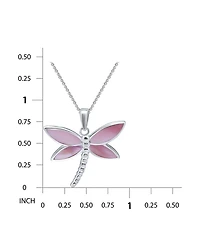 Macy's Pink Shell Inlay Fine Silver-Plated Dragonfly Pendant Necklace