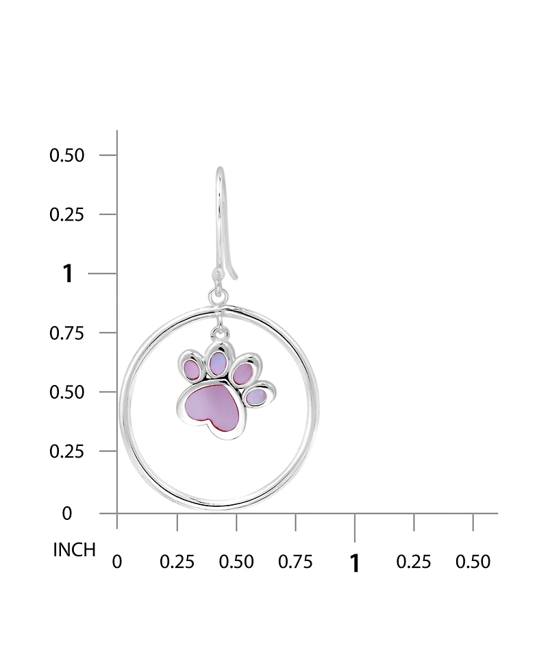 Macy's Pink Shell Inlay Fine Silver-Plated Paw in Open Circle Fishhook Drop Earrings