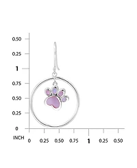 Macy's Pink Shell Inlay Fine Silver-Plated Paw in Open Circle Fishhook Drop Earrings
