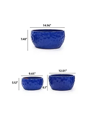 Clihome Handmade Ceramic Planter Set of 3, Cobalt Hammered Texture, for Succulents & Violets,Breathable Clay