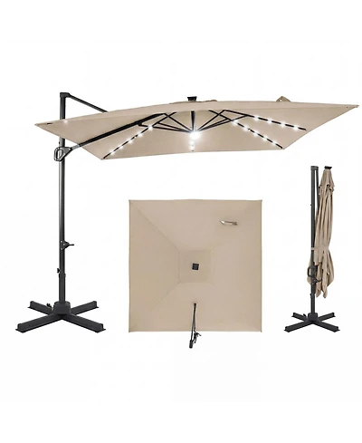Sugift 10 feet Cantilever Patio Umbrella with Solar Led Lights for Pool and Garden