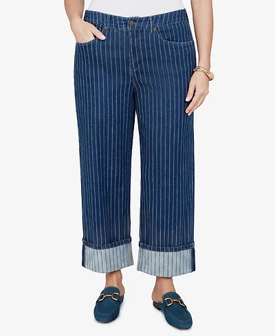 Ruby Rd. Plus Pinstripe Wide Cuff Denim Jean