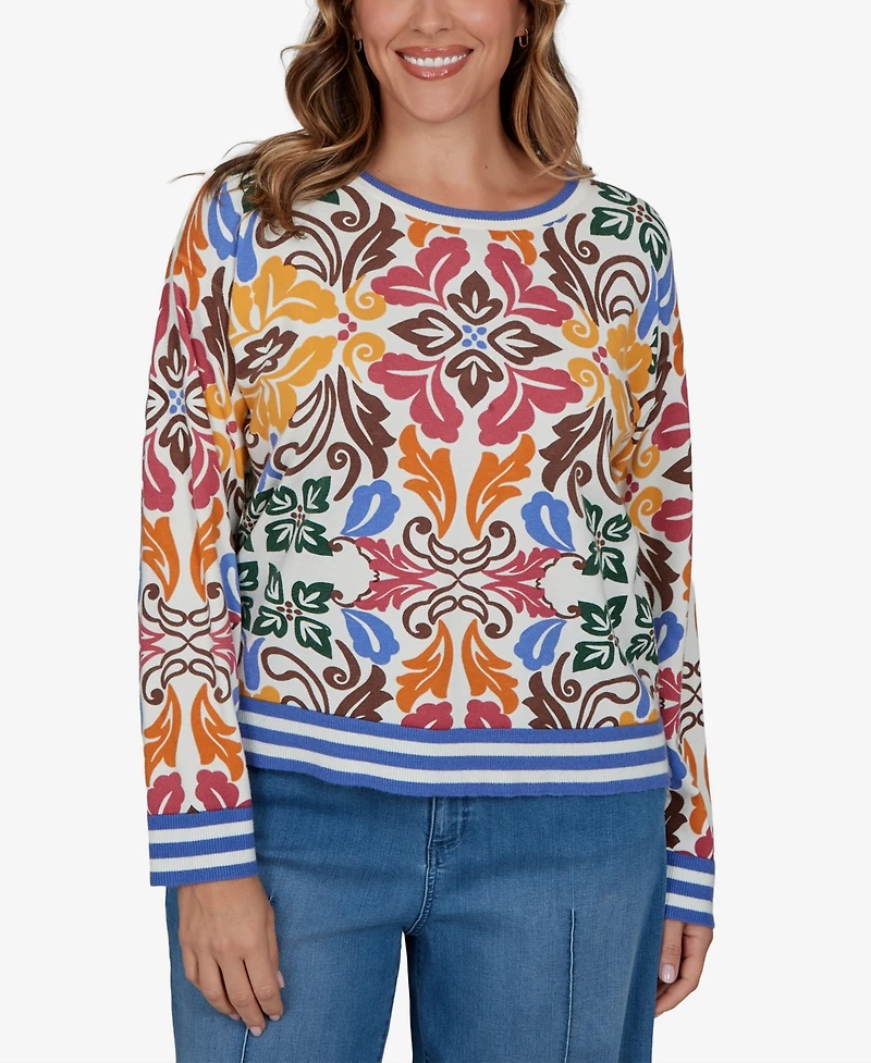 Ruby Rd. Plus Tipped Floral Lightweight Sweater