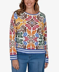Ruby Rd. Plus Tipped Floral Lightweight Sweater