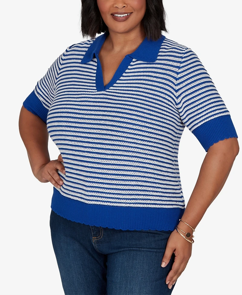 Ruby Rd. Plus Two-Tone Collared Elbow Sleeve Sweater