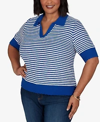 Ruby Rd. Plus Two-Tone Collared Elbow Sleeve Sweater