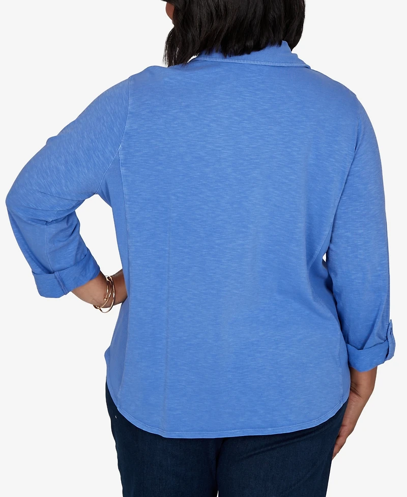 Ruby Rd. Plus Rib Trim Button Front Knit Top