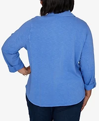 Ruby Rd. Plus Rib Trim Button Front Knit Top