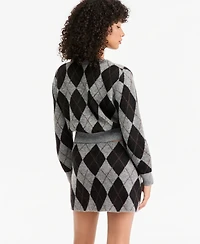 Bar Iii Women's Argyle Cropped V-Neck Cardigan, Macy's Exclusive