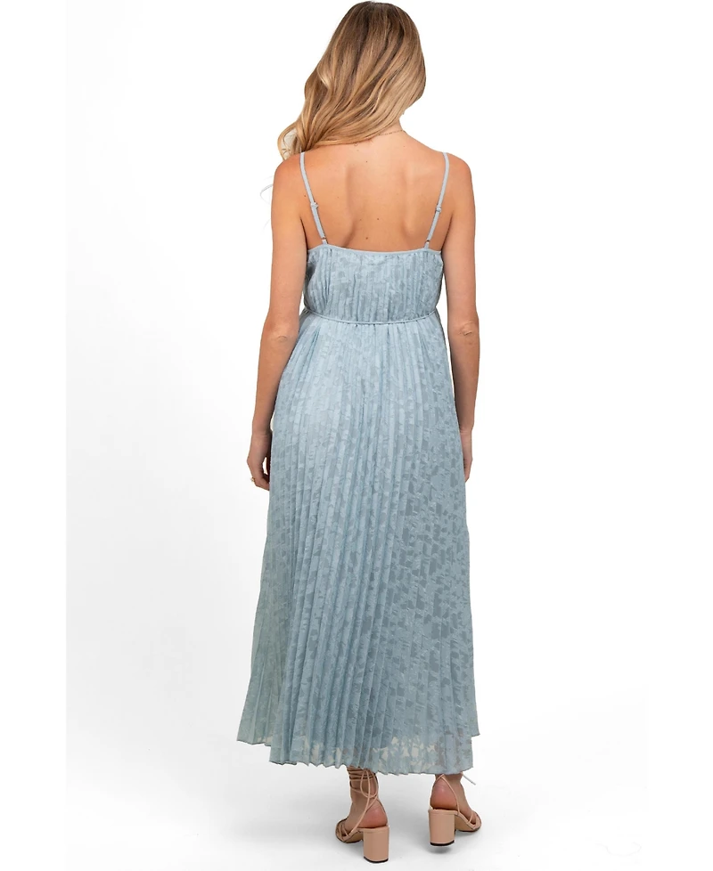 Pinkblush Women's Light Blue Floral Pleated Maxi Dress