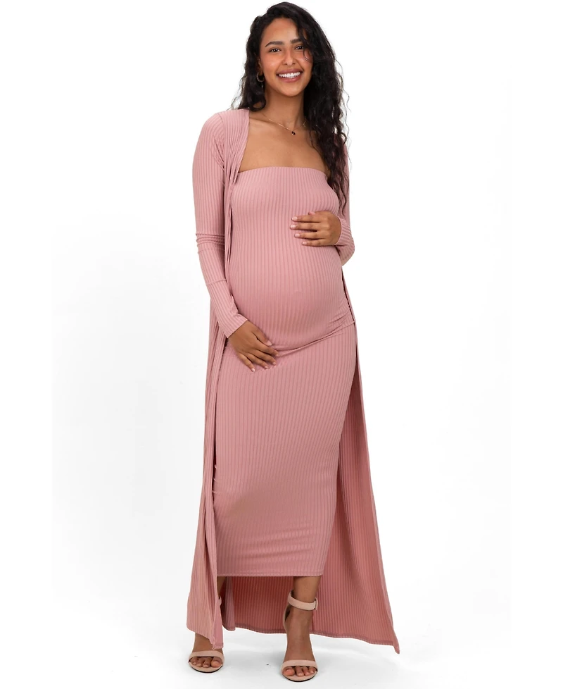 Pinkblush Women's Mauve Ribbed Sleeveless Dress Cardigan Set