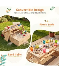 Sugift 2 in 1 Convertible Sandbox Picnic Table, Fir Wood with Adjustable Umbrella, Accommodates 3 Children, Ages 3+