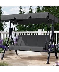 homfan Outdoor Porch Swing with Adjustable Canopy and Stand, 3-Seat Grey Patio Swing Chair for Garden