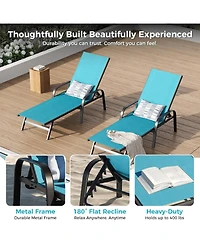 homfan Set of 4 Sky Blue Outdoor Lounge Chairs, Adjustable Patio Recliner with 5-Position Backrest and Textilene Fabric
