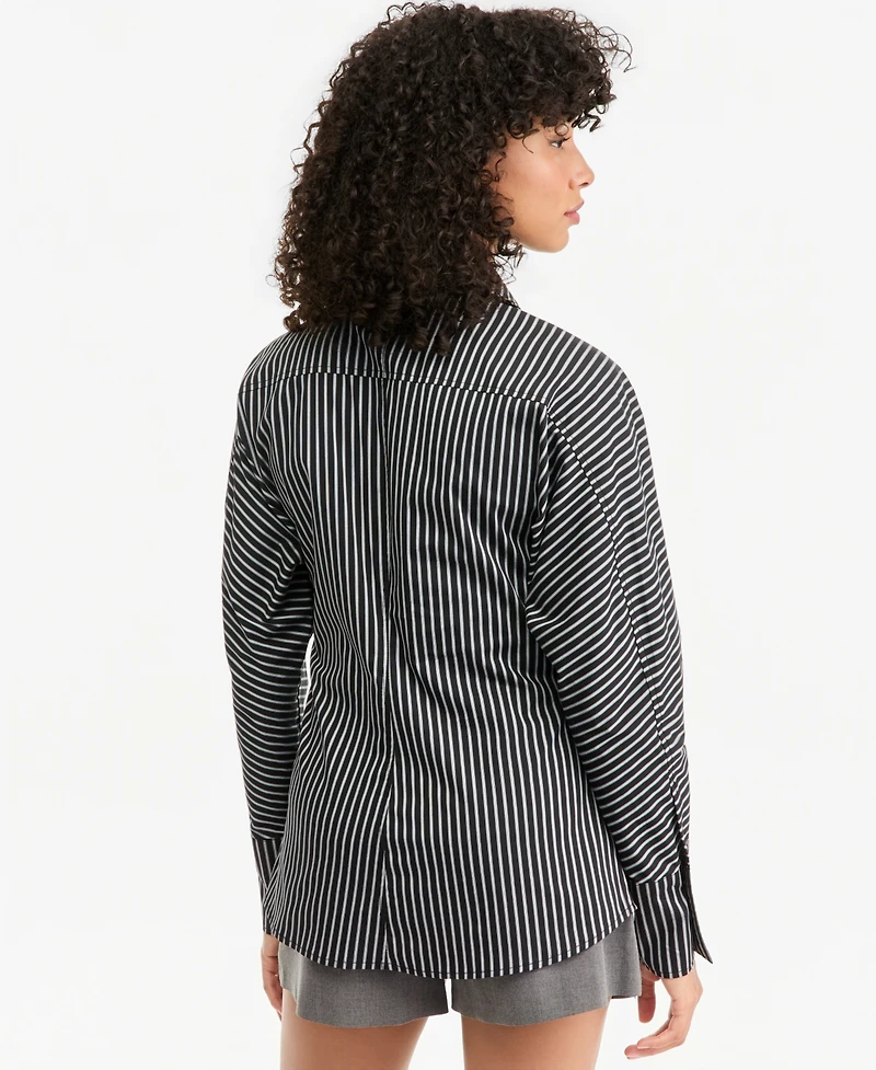 Bar Iii Women's Striped Tie-Neck Long-Sleeve Shirt, Macy's Exclusive