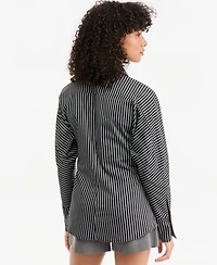 Bar Iii Women's Striped Tie-Neck Long-Sleeve Shirt, Macy's Exclusive