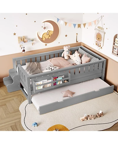 Streamdale Furniture Twin Bed with Bookshelves, Staircase, Safety Rails